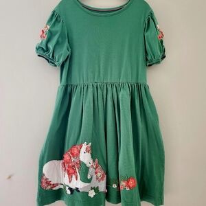 Mini Boden Green Unicorn & Floral Knit Dress